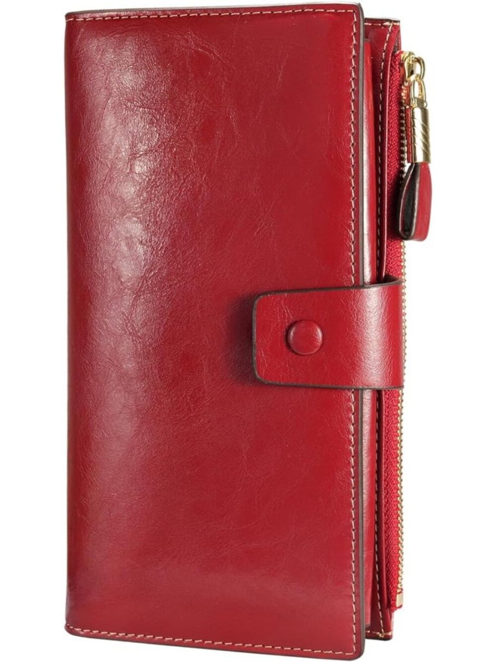 Luxury Red RFID Blocking Leather Wallet Clutch - Large Capacity Card Holder for